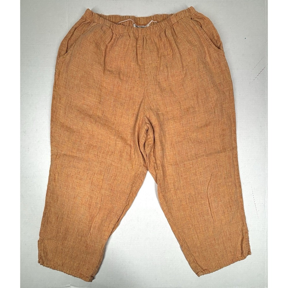 FLAX Jeanne Engelhart Linen Pants Orange Small Woven Wide Leg Boxy Lagenlook EUC